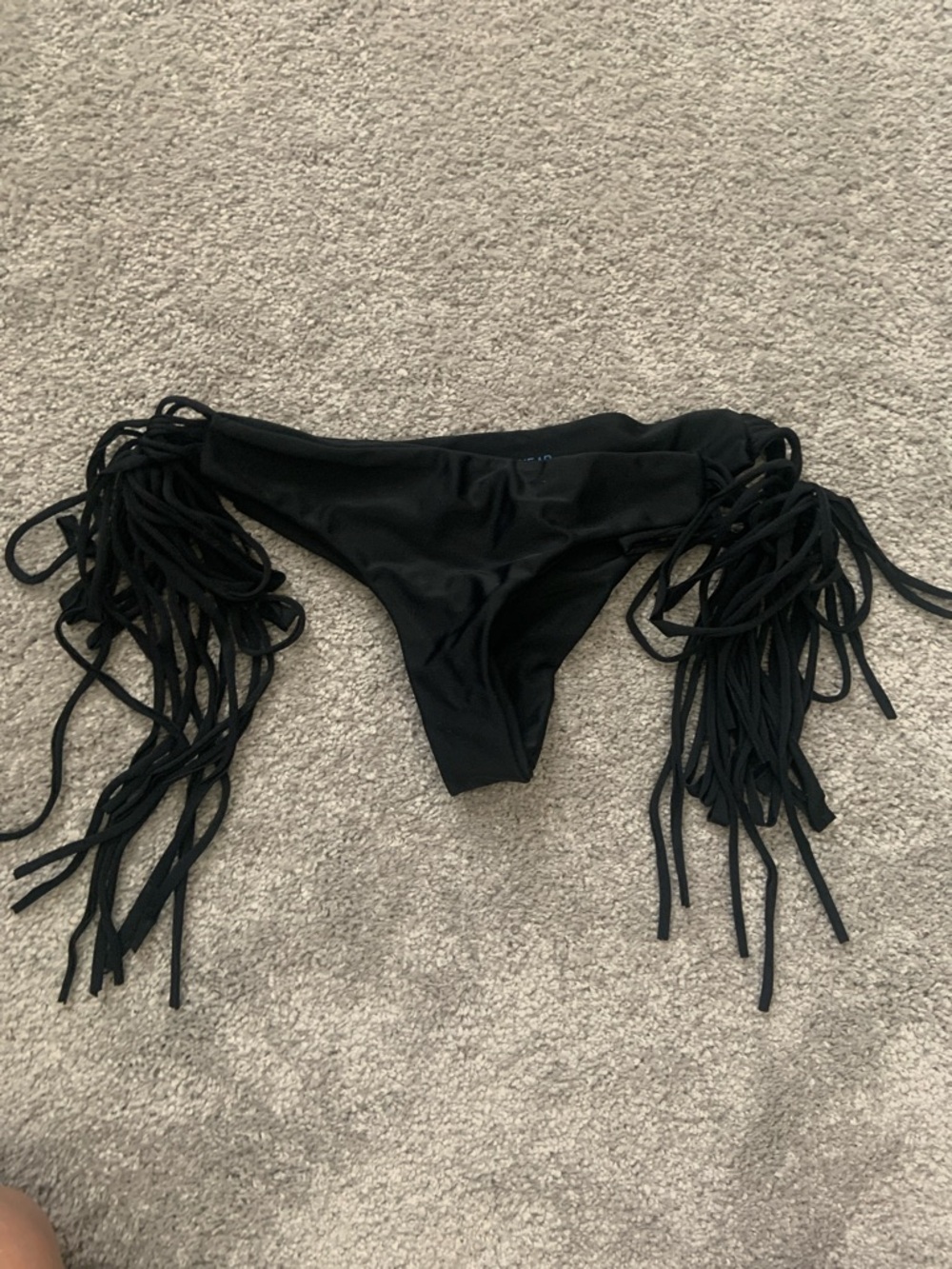 Mikoh Black Fringe Tie-Side Bikini Bottom